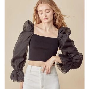 Miou Muse Puff Long Sleeve crop top.